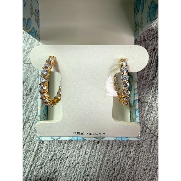NEW IN BOX Rachel Ashwell Gold Plated Cubic Zirconia Hoop Earrings - Picture 1 of 10